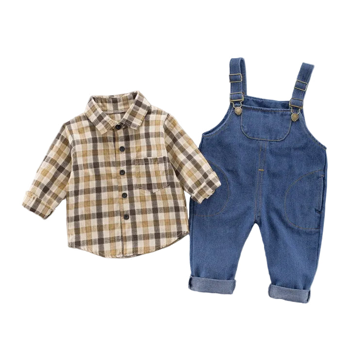 long-sleeved plaid shirt denim strap cover