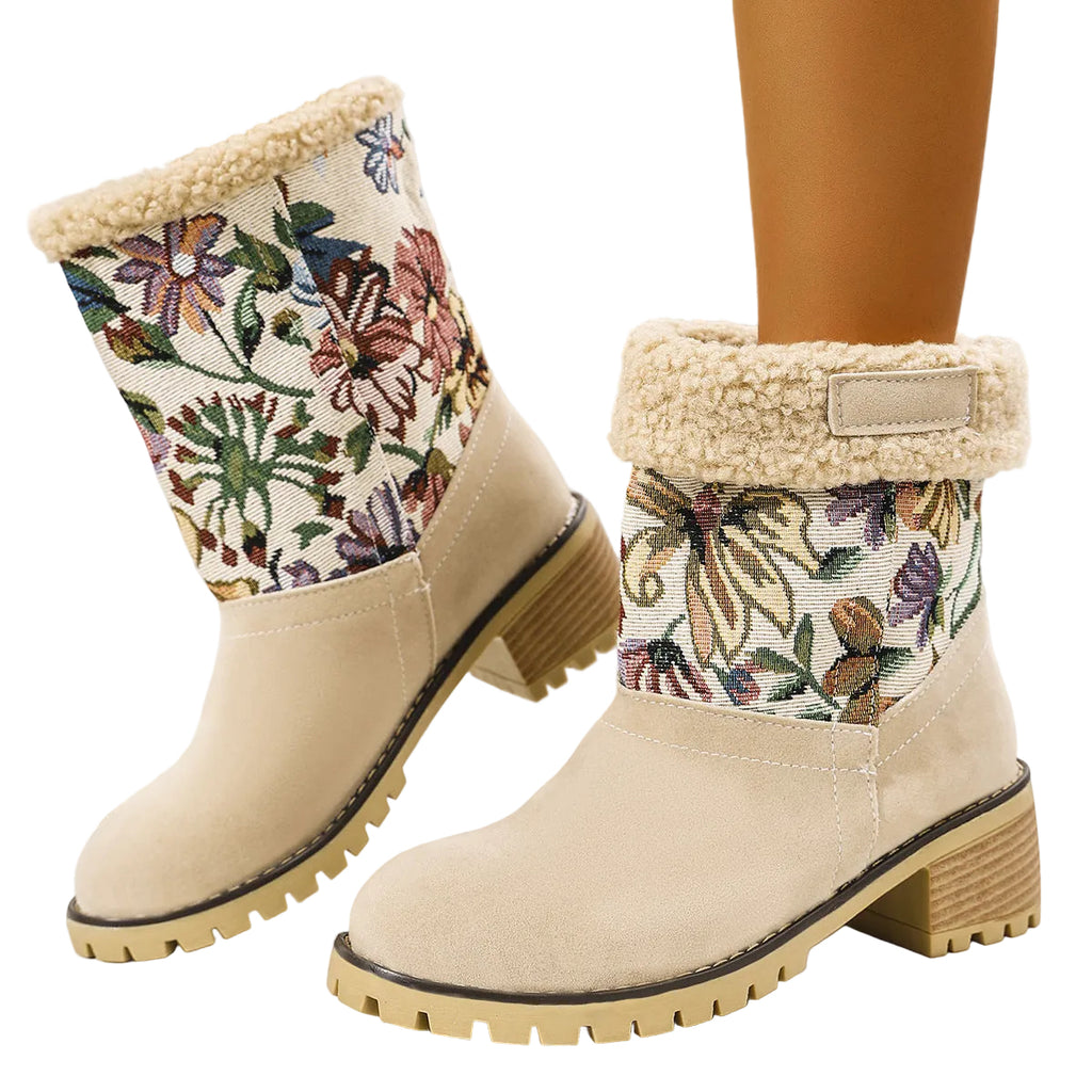 Flowers Embroidered Snow Boots