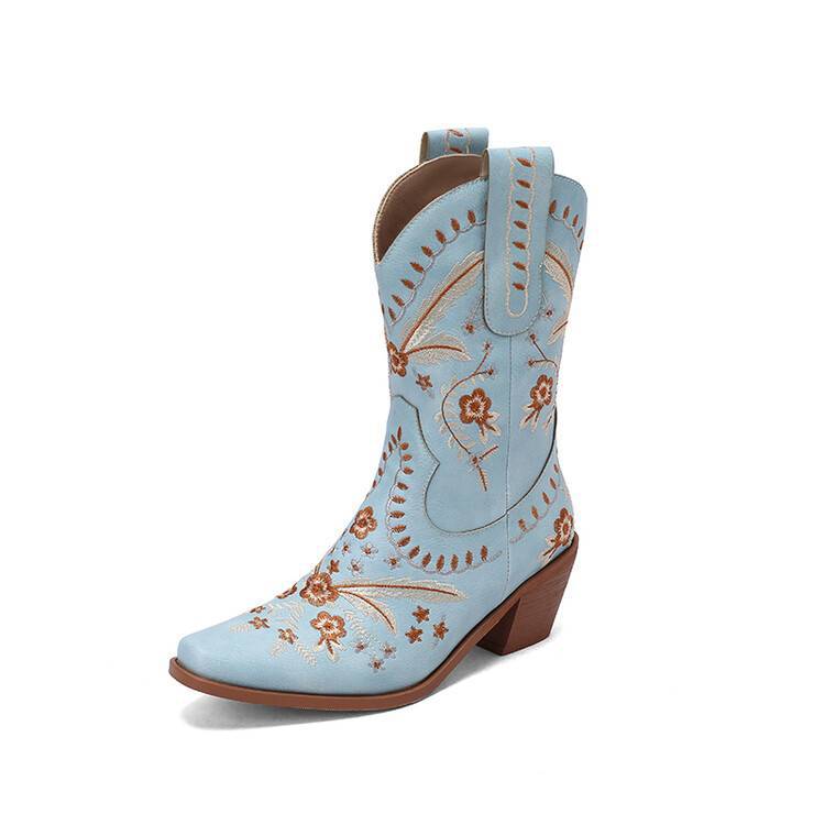 Heel Embroidery Knee-high Cowboy Boots