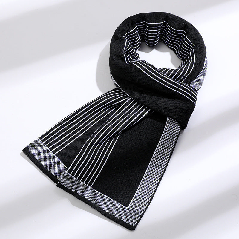 Cashmere Plaid Long Men's Scarf With Neck