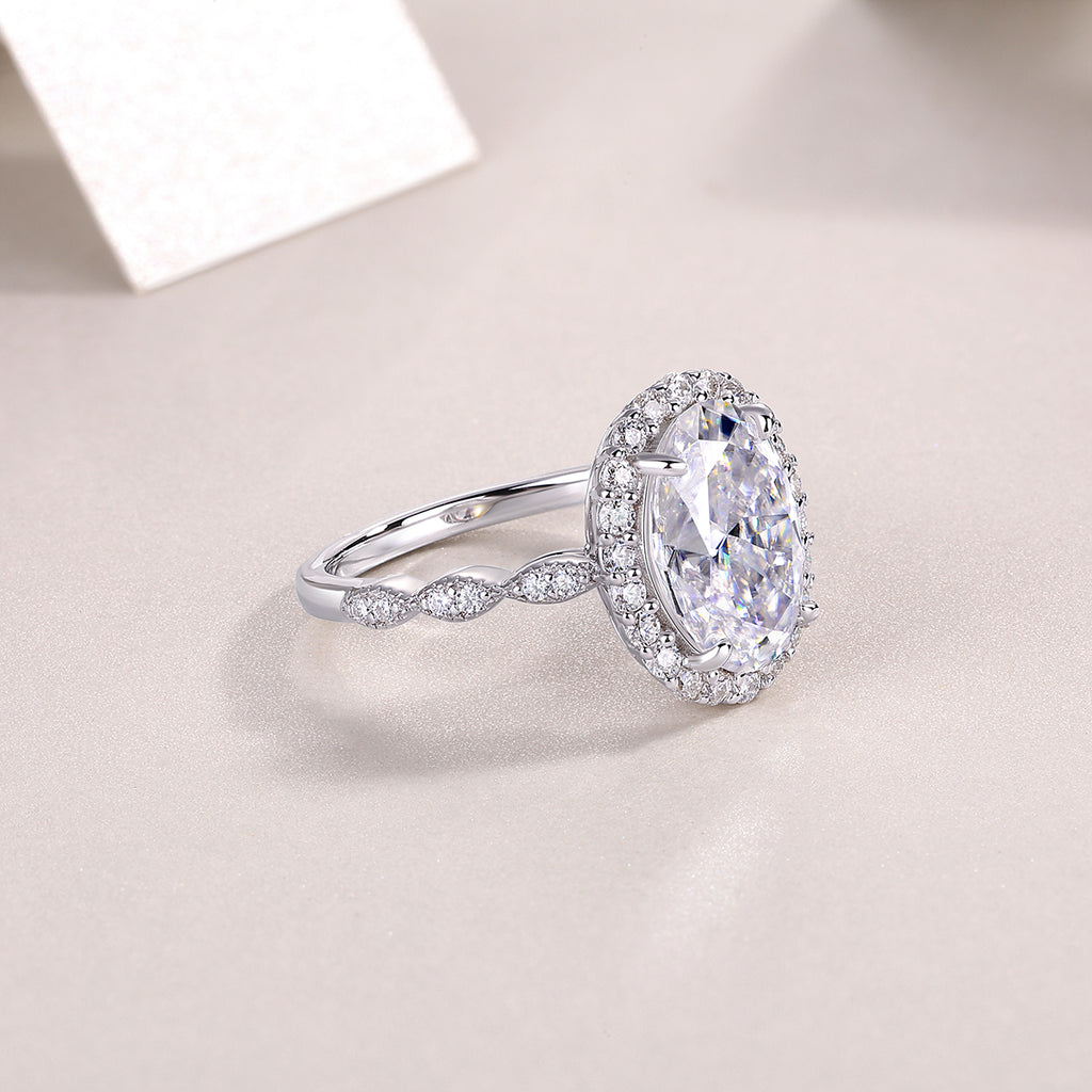 Moonlight Pupil - A Wedding Ring Set With Top-quality Egg-shaped Moissanite S925 Silver And Platinum-plated Diamond. The Ring Can Be Inspected With A Diamond Pen