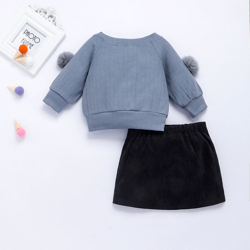 New girls' plush ball pit striped top and skirt two-piece suit