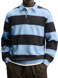Mens Loose-collar Long-sleeved Striped T-shirt