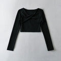 Long Sleeve Slim Fit Women's T-Shirt Cross Knotted Neckline