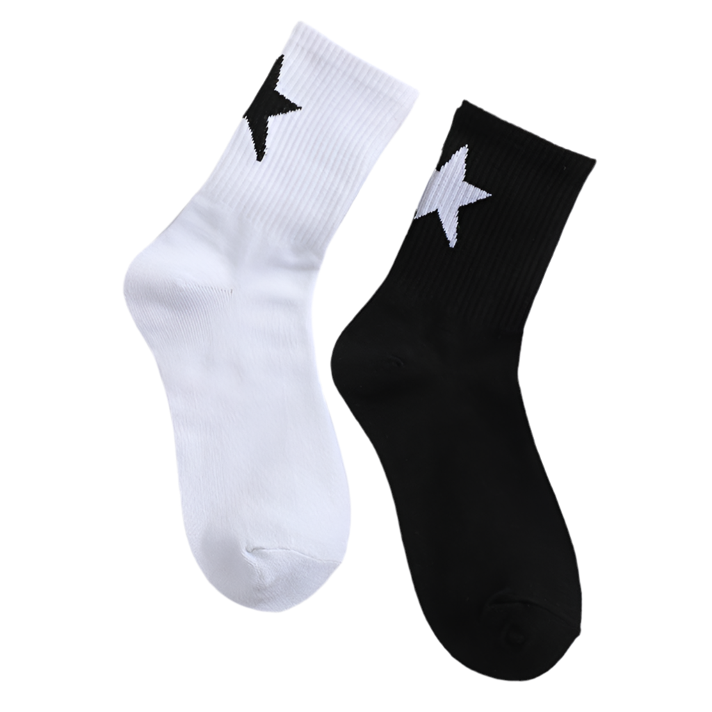 Black And White Five-pointed Star Tube Socks Breathable Sports Socks