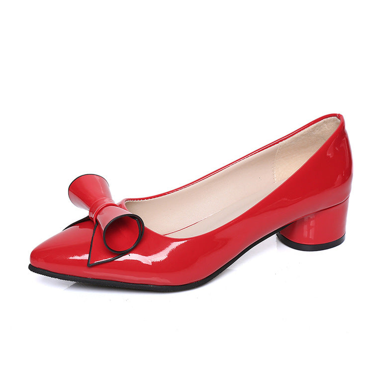 Small Pointed Bow Thick Heel Mid-heel Shoes Shallow Mouth