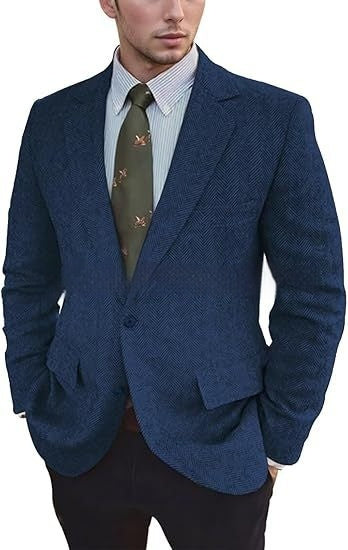 Men's Business Casual Herringbone Suit Jacket