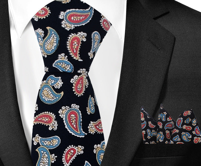 Casual Cotton Floral Print 6cm Casual Tie Pocket Square Suit