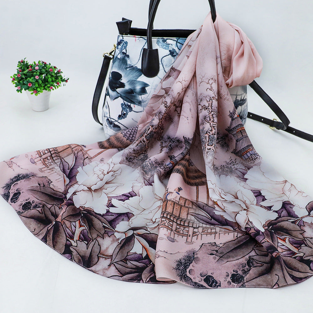 Women's Silk Scarf Shawl Sunscreen Scarf