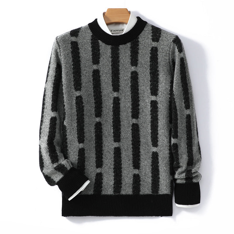 Half Turtleneck Vertical Pattern Color Matching Long Sleeve Sweater