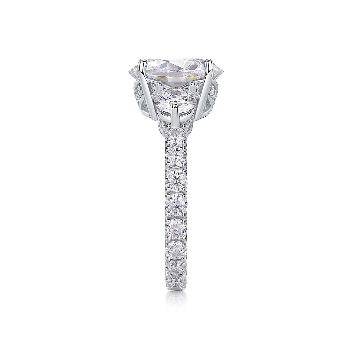 Three-diamond Shining - Set With Top-quality 5-carat Moissanite S925 Silver And Platinum-plated Diamond Wedding Ring. The Ring Can Be Inspected With A Diamond Pen