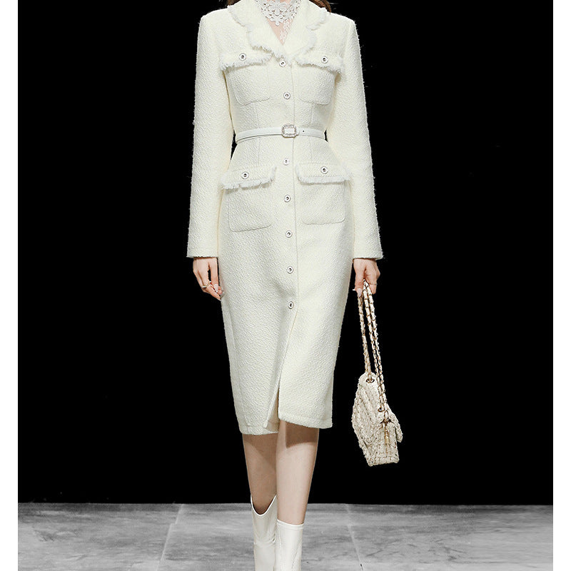 Women's Slim-fit Tweed Woolen Coat