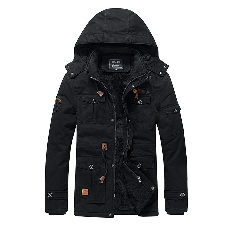 Men's Fleece Padded Jacket Mid-length Hooded Jacket