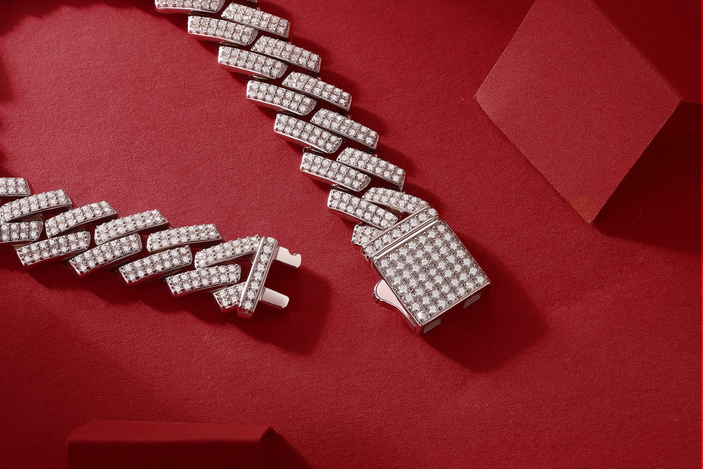 Keel - Set With Top-quality Moissanite Fashionable Light Luxury Jewelry Silver Bracelet S925, Silver Electroplated Platinum, 2 Widths Men's Bracelet