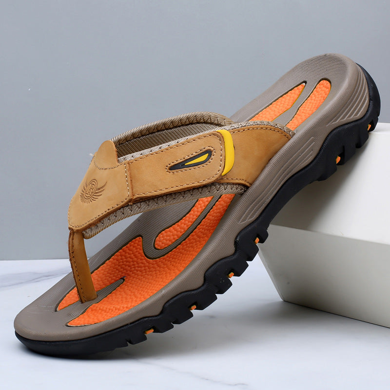 Large Dock Layer Cowhide Flip-flops