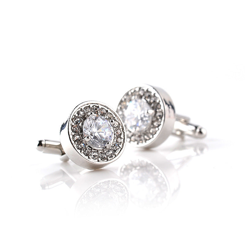 Fashion French New Round Purple And White Rhinestone Cufflinks