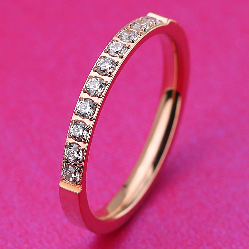 Titanium Steel Rose Gold Full Diamond Ring Stainless Steel Simple Creative Zircon Couple Female Ring Jewelry