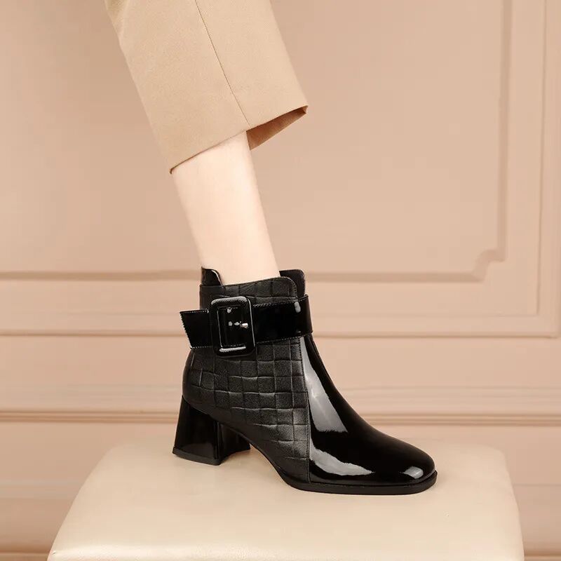 Flat Pointed Toe Ankle Chunky Heel Boots
