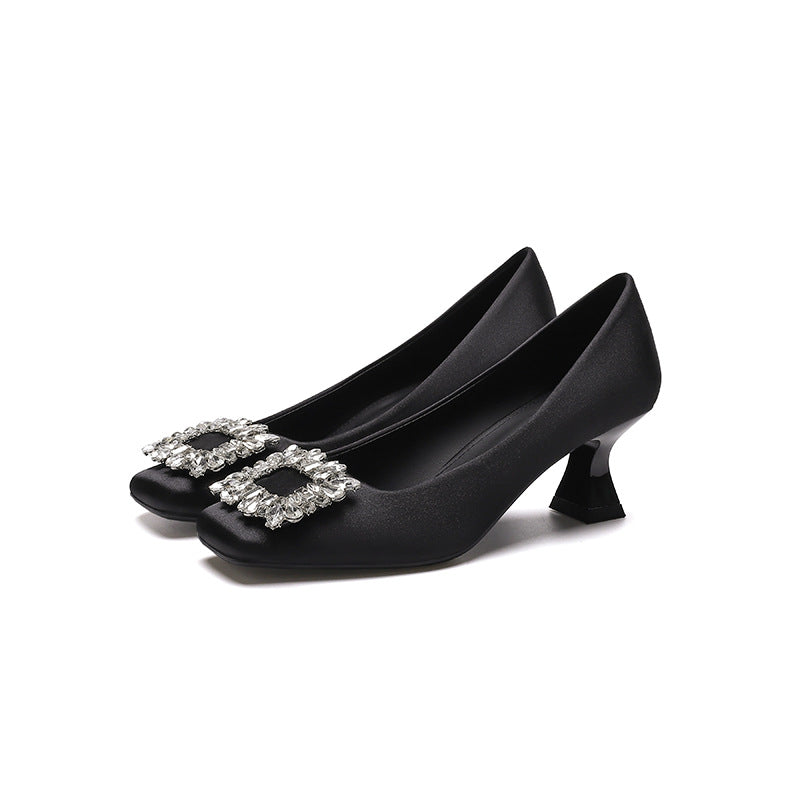 Square Toe Rhinestone Lace-up Stiletto