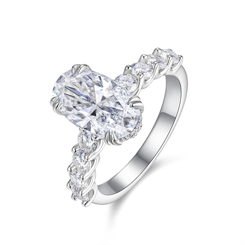 Egg-shaped Moissanite Set With Top-quality Moissanite Luxury, Fashionable And Light Luxury Jewelry Silver Ring S925 Silver Plated With Platinum