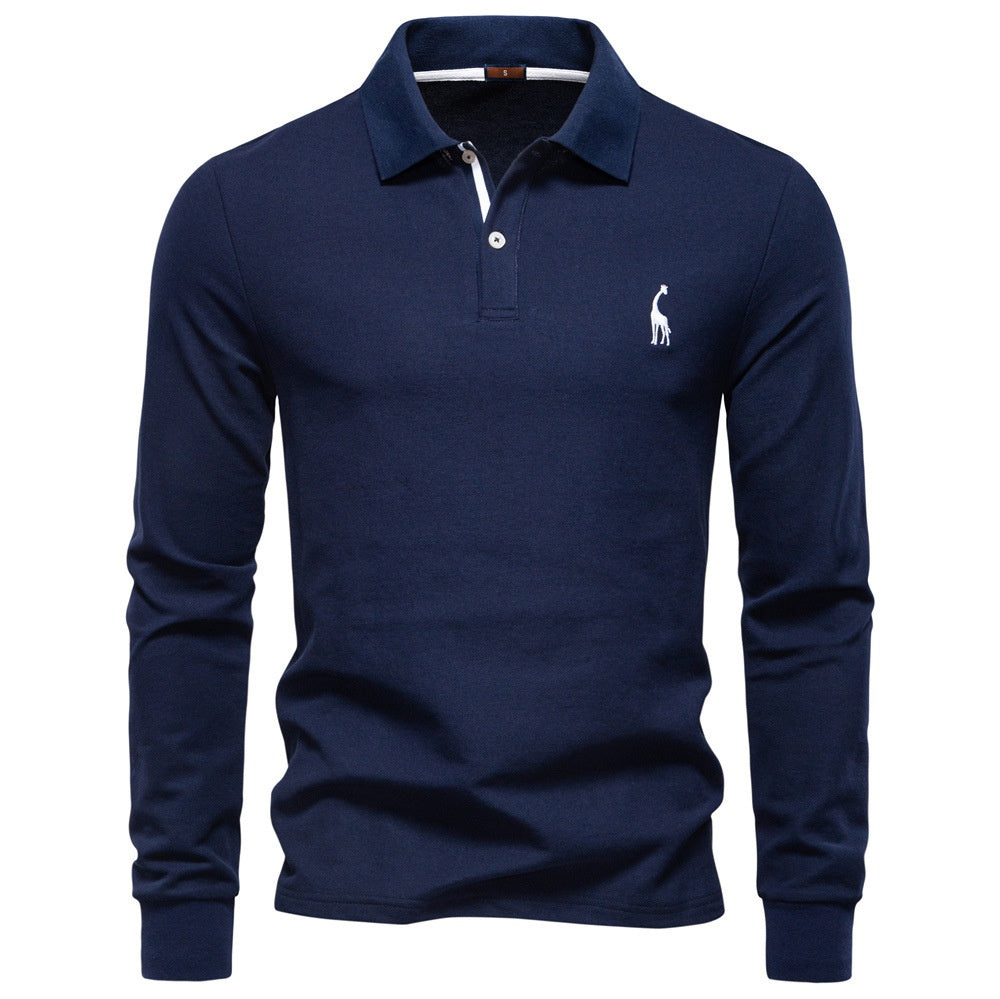 Men's Fashion Casual Polo Collar Deer Embroidered Long Sleeve