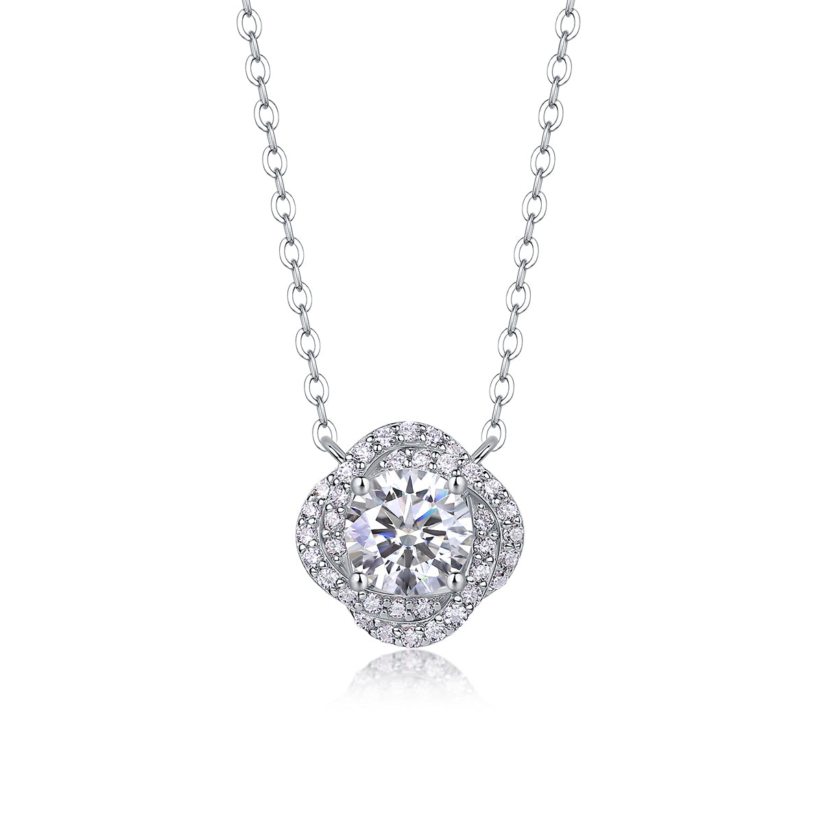 Lucky Flower - A Fashionable And Light Luxury Jewelry Pendant Necklace Set With Top-quality Moissanite, S925 Silver Plated Platinum