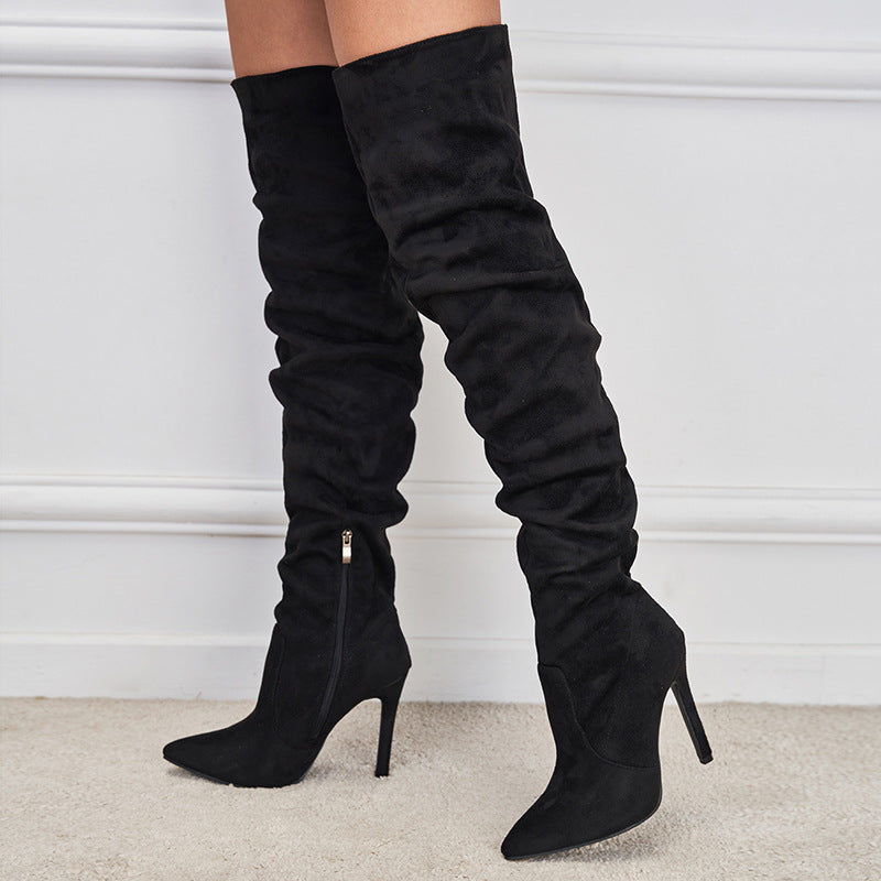 Knee pointed toe stiletto high heel long boots
