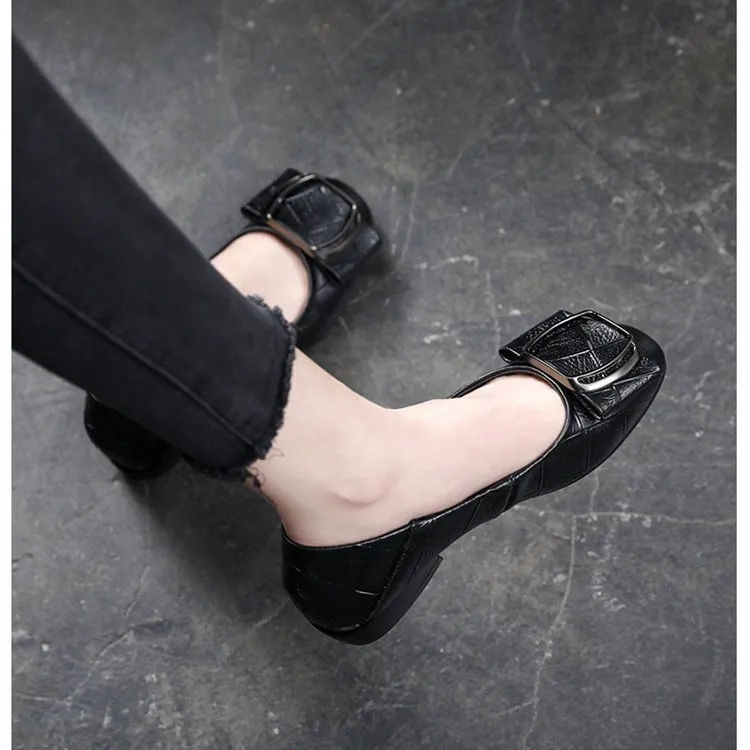 Flat Thick Low Heel Shallow Mouth leather