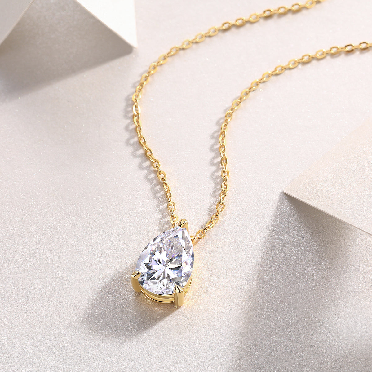 Pear-Shaped Moissanite Pendant Necklace – S925 Silver Gold Plated