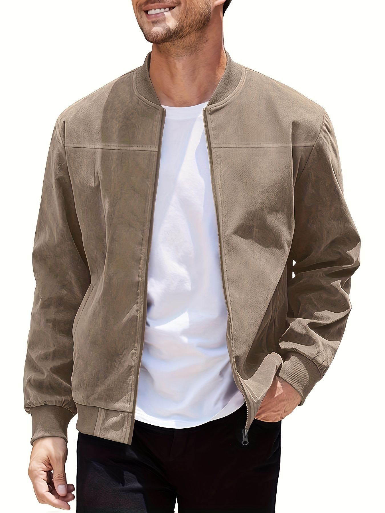 Casual Plus Size Suede Zipper Jacket