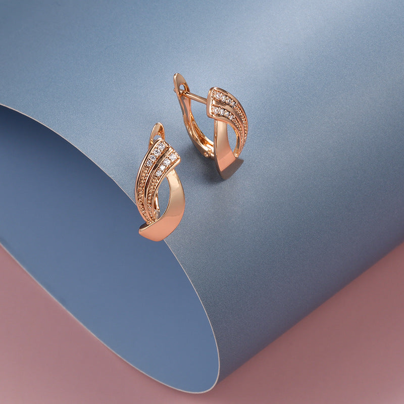 Rose Gold Zircon Geometric Earrings