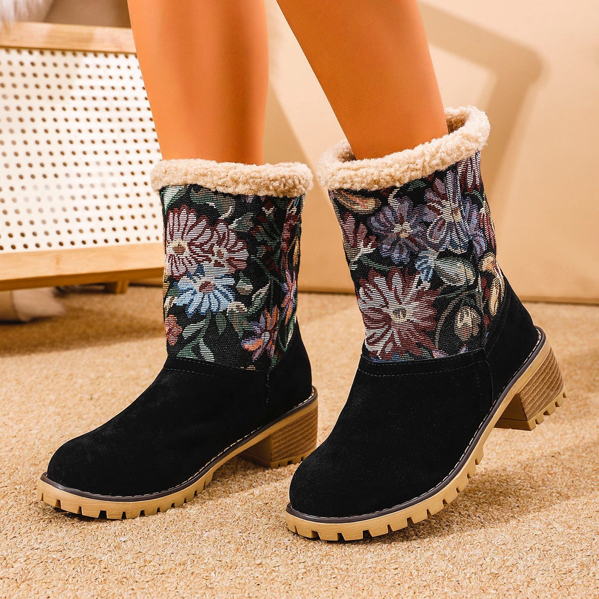 Flowers Embroidered Snow Boots