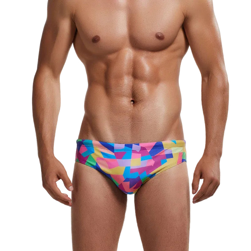 Men's Low-waist Tight, Quick-dry Printed Swim Trunks