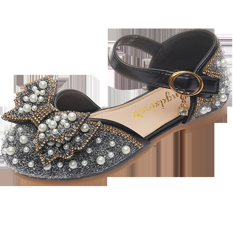 Summer Girls Pearl Bow Princess Shallow Mouth Pumps