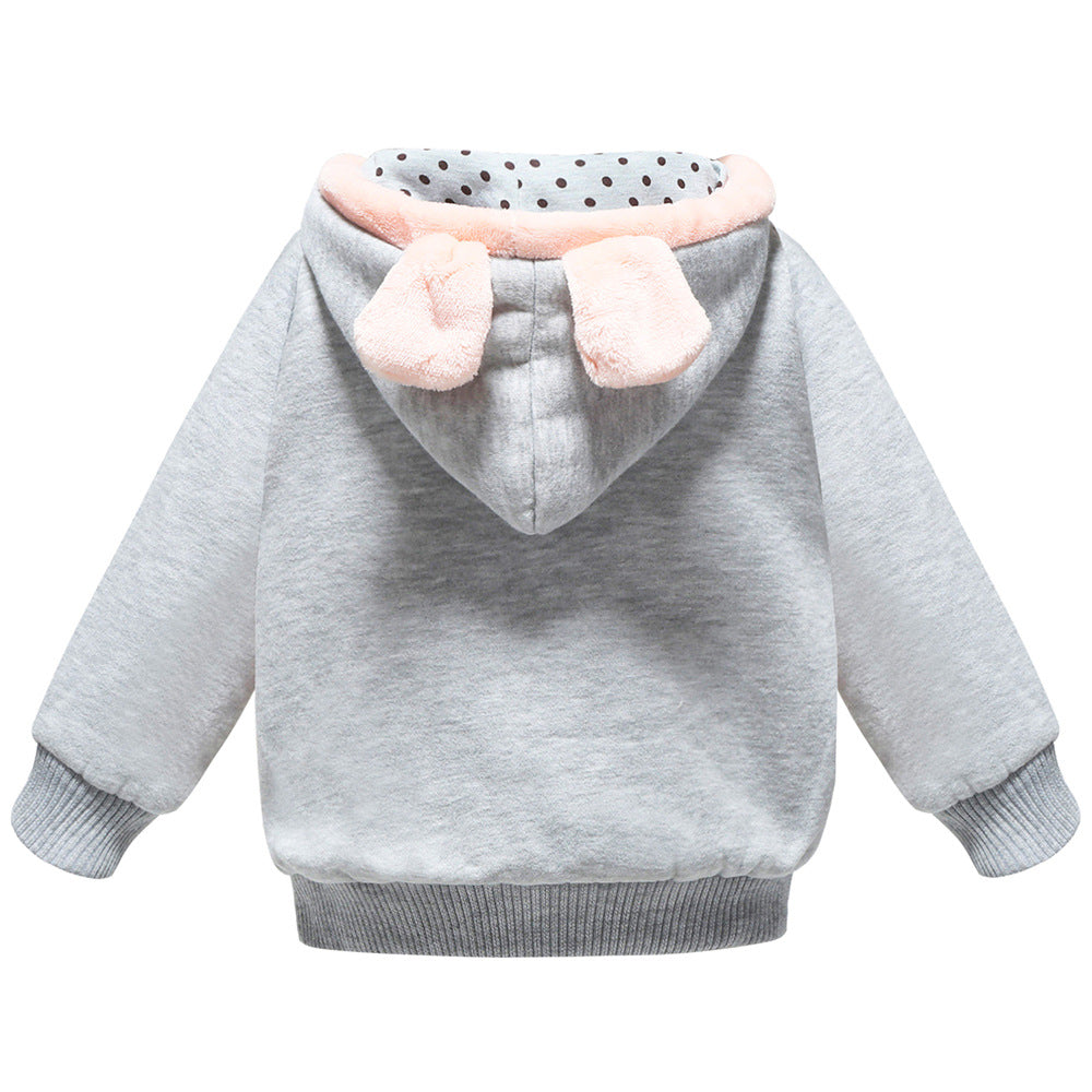 Children's Hooded Warm Jacket With Velvet Hoodie Round Neck