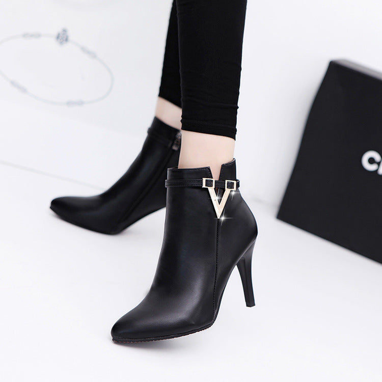 New Autumn And Winter Korean Style Pointed Toe Stiletto High Heels And Nude Boots For Children
