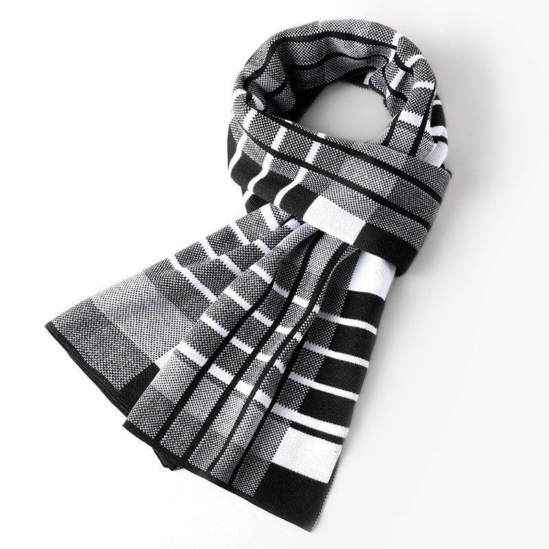 Cashmere Plaid Long Men's Scarf With Neck