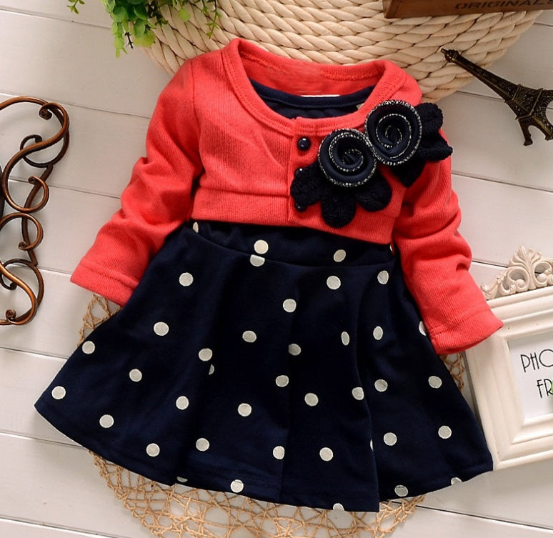 long-sleeved wave point dress