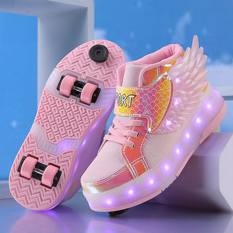 Double-wheel Deformed Wings LED Luminous Rollerskate