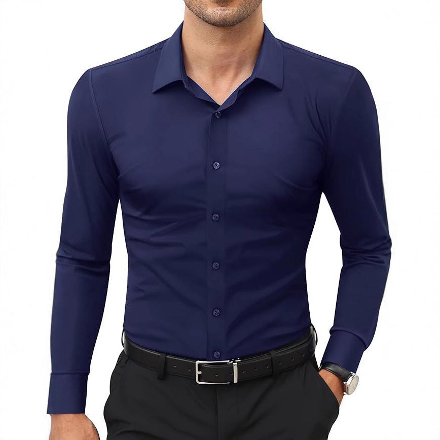 Mens Slim-Fit Solid-Color Work Shirt