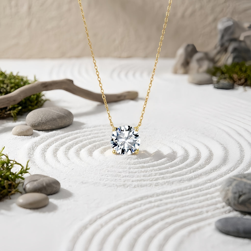 925 Sterling Silver Elegant Gold Chain Necklace with Solitaire CZ Pendant