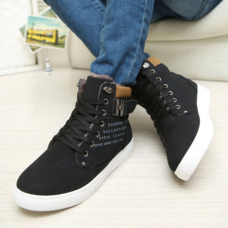 High top canvas Leather Fur Winter Men Boots