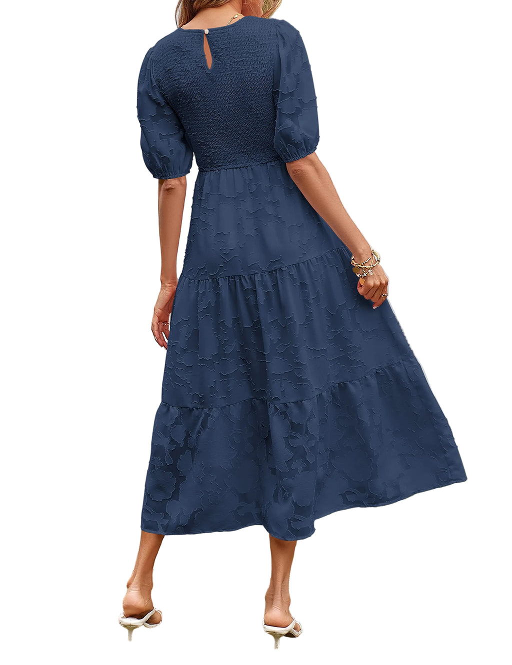 Casual Lace Dress Floral Ruffle Puff