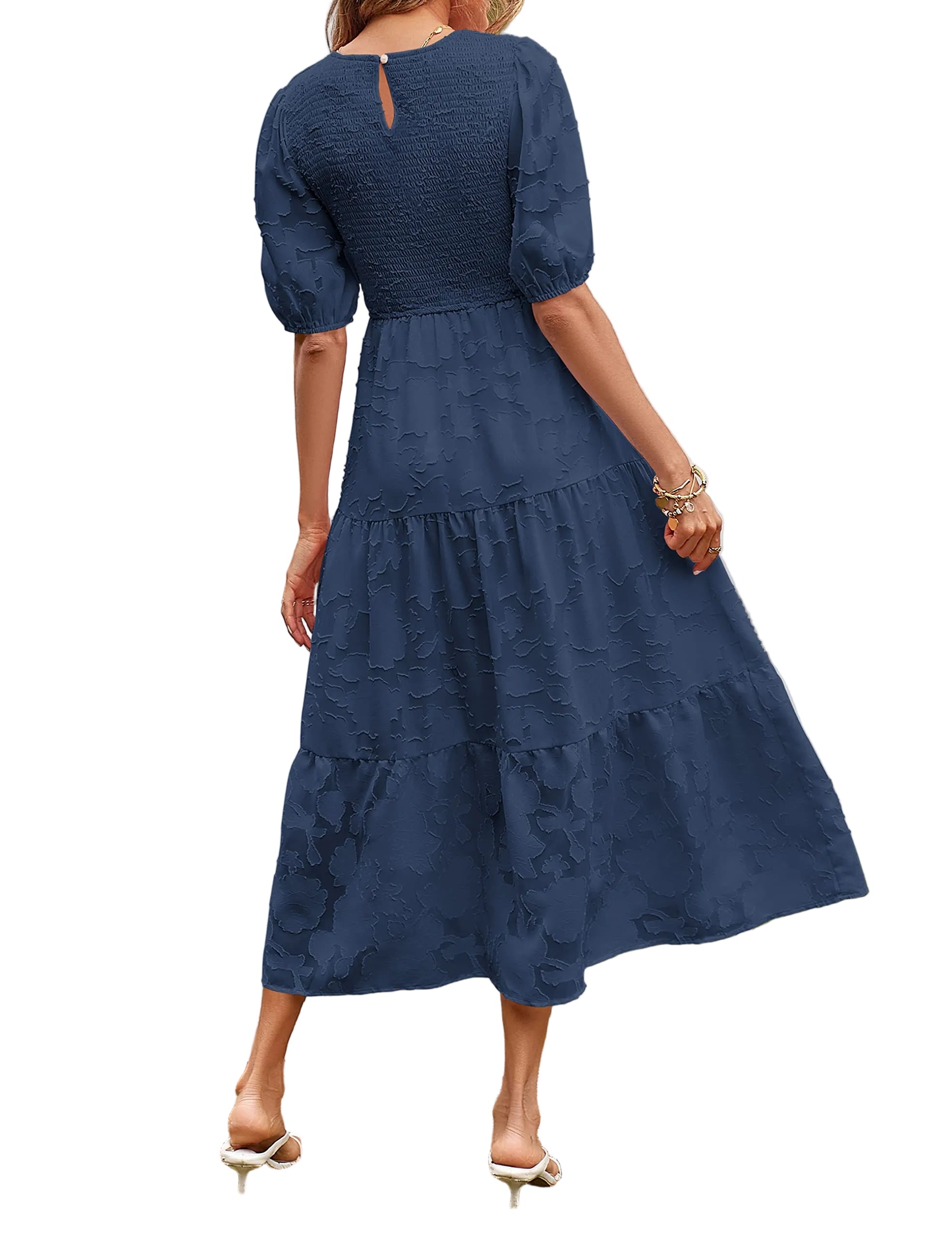 Casual Lace Dress Floral Ruffle Puff