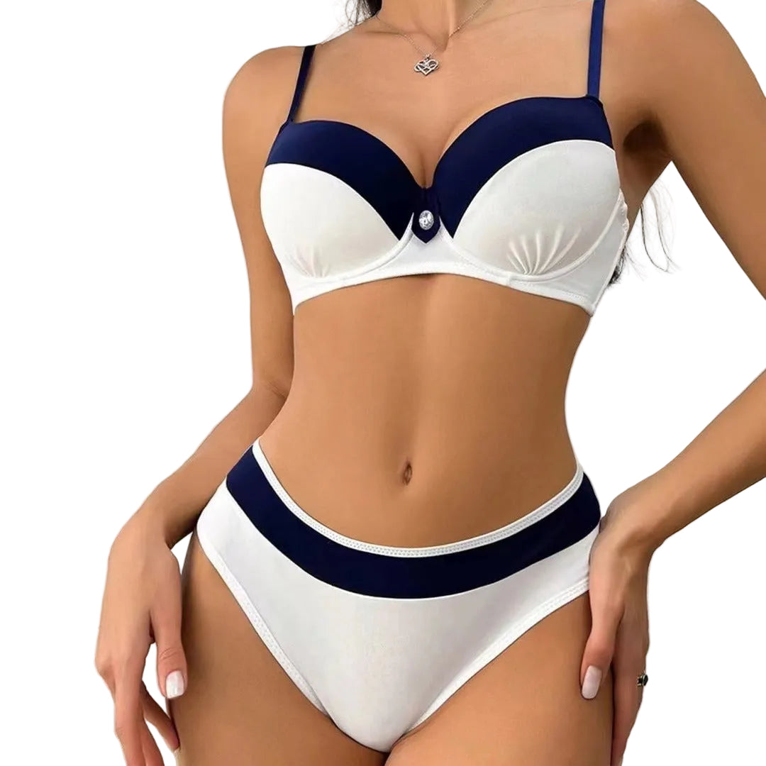 Blue And White Bra Set