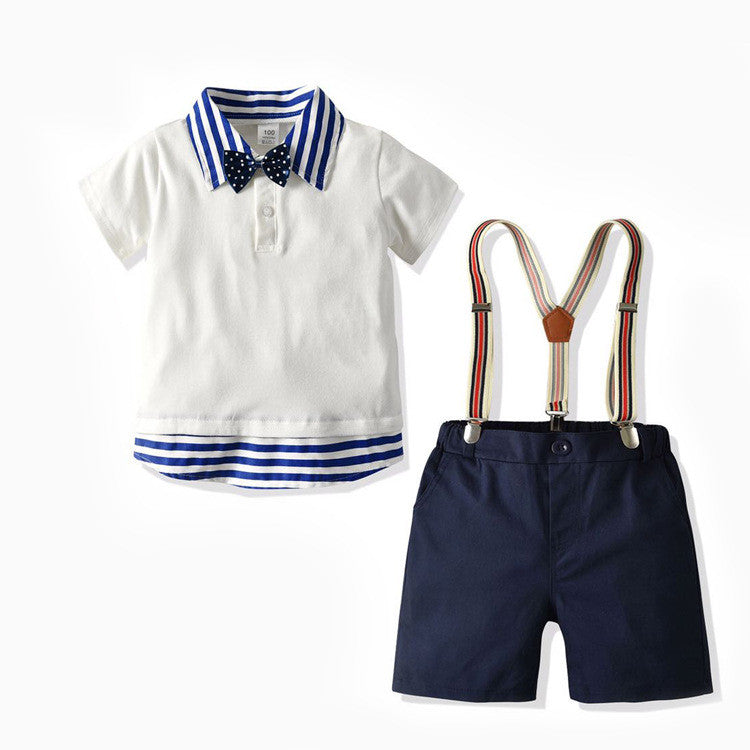 Short-sleeved T-shirt Suspender Pants