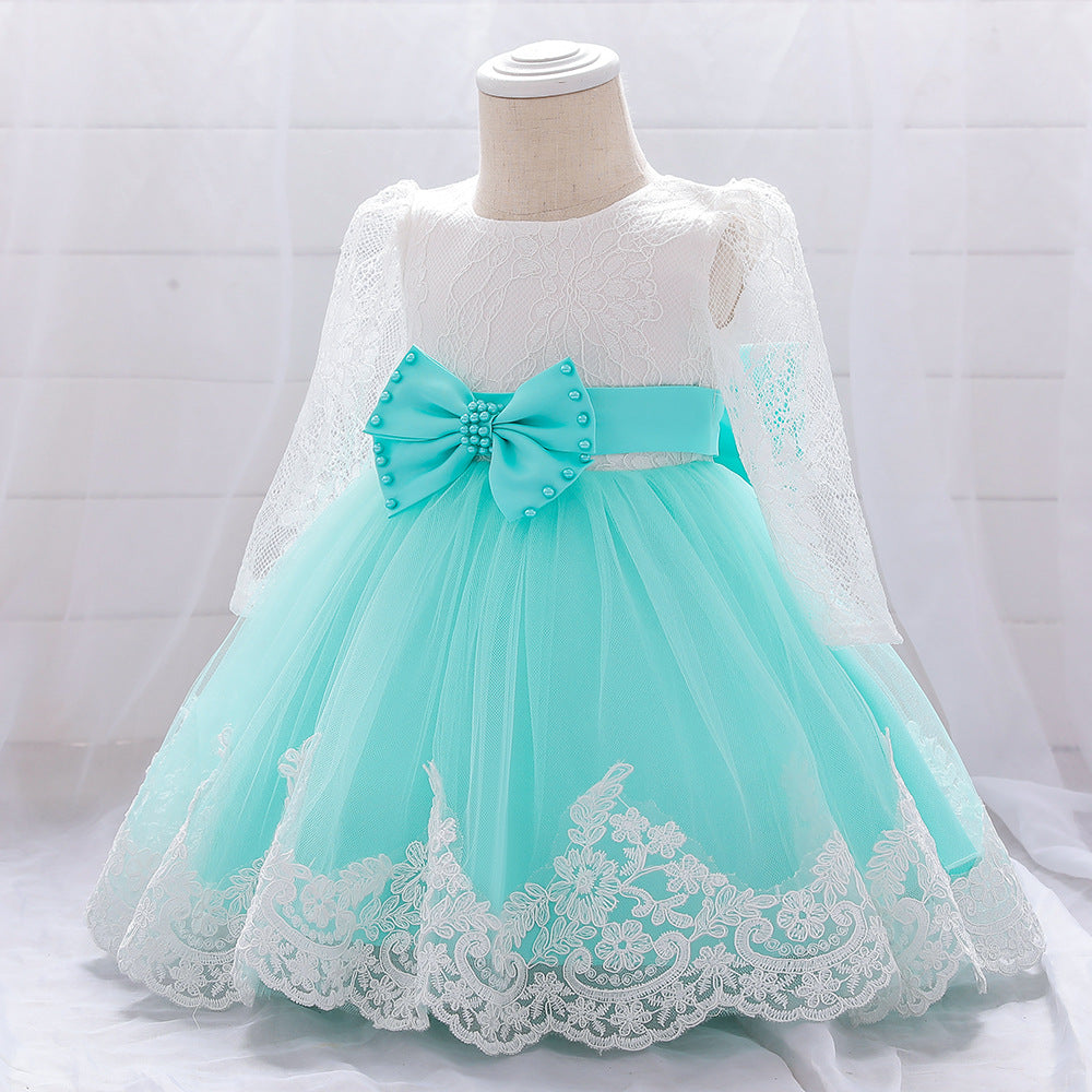 Dress One Year Old Girl Lace Long Sleeve Puffy Baby Shower