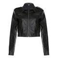 Women's  Lapel Long-sleeved Leather Jacket