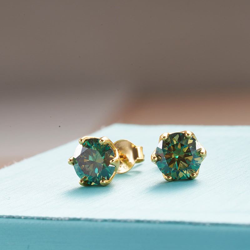 S925 Silver 1 Karat D Color Moissanite Stud Earrings Blue Green Gold