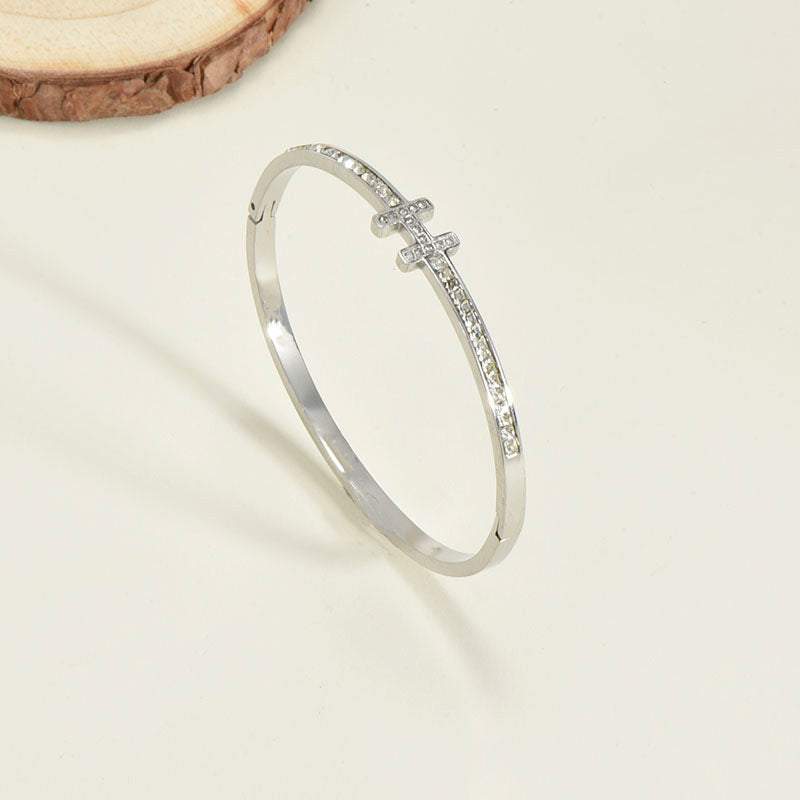 Titanium Steel Bracelet Korean Style Real Gold Plated 18K Gold Diamond Geometric Simple Stainless Steel